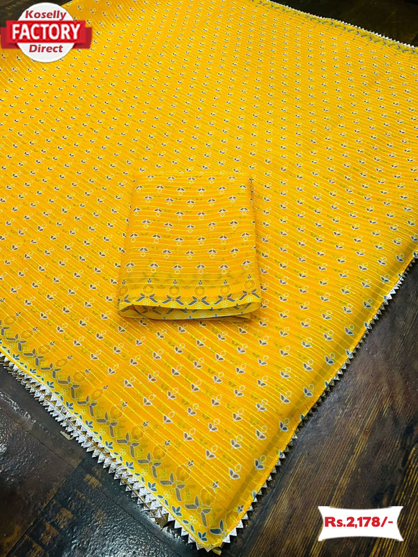 Yellow Pure Georgette Crochet Work Saree