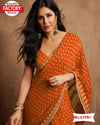 Orange Pure Georgette Crochet Work Saree