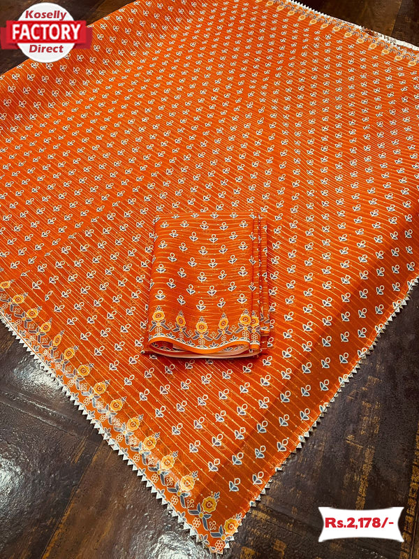 Orange Pure Georgette Crochet Work Saree