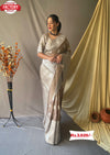 Nude Brown Silver Zari Linen Saree
