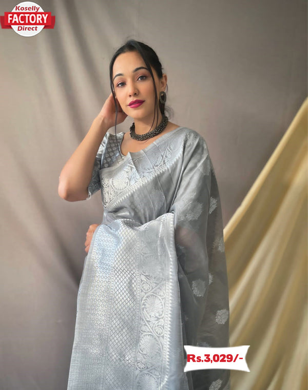 Silver Silver Zari Linen Saree