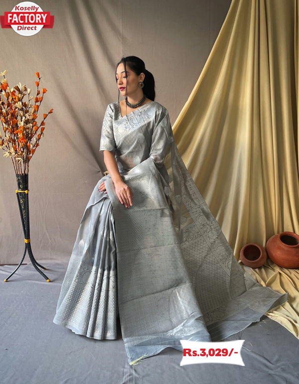 Silver Silver Zari Linen Saree