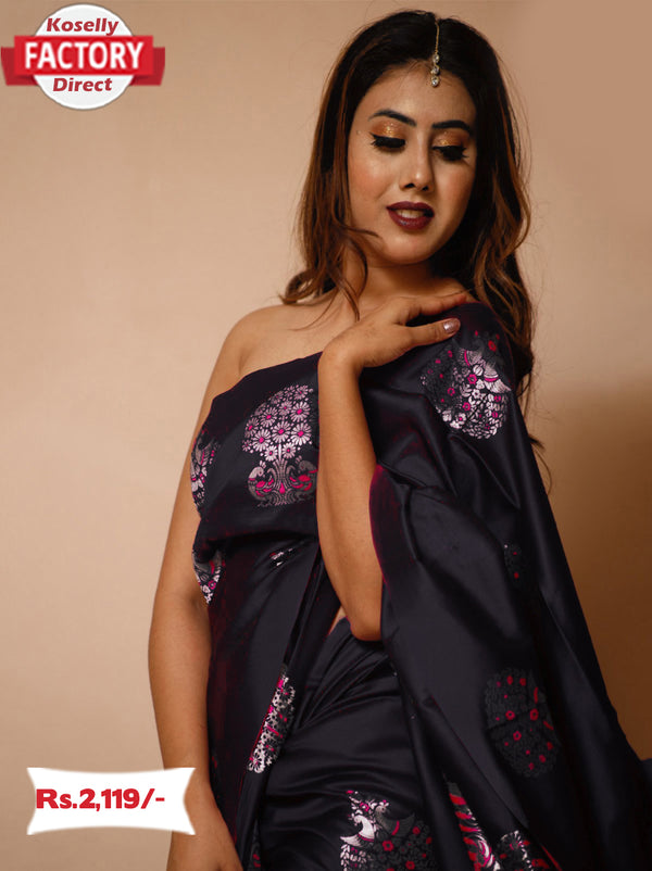 Black Banarasi Silver Zari Silk Saree