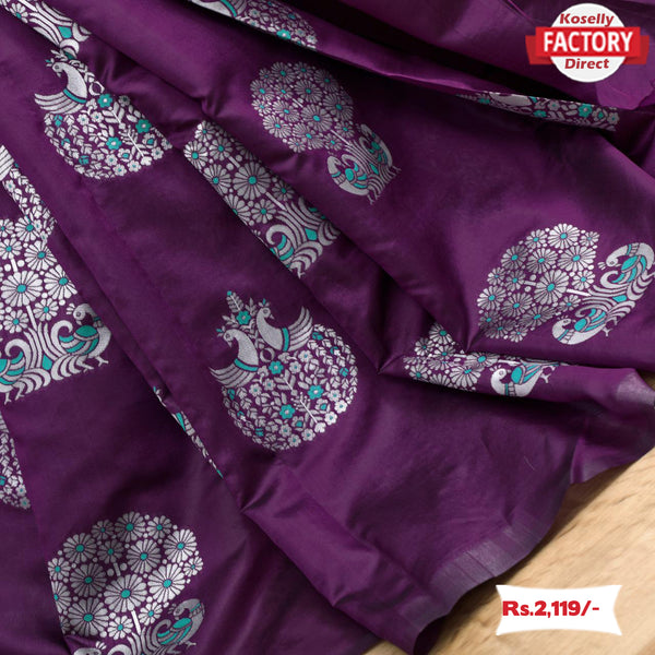 Wine Banarasi Silver Zari Silk Saree