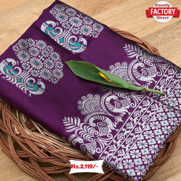 Wine Banarasi Silver Zari Silk Saree