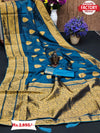 Deep Blue Pure Golden Zari Organza Banarasi Saree