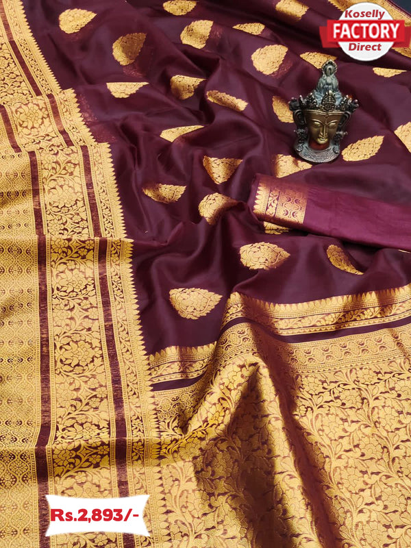 Maroon Pure Golden Zari Organza Banarasi Saree