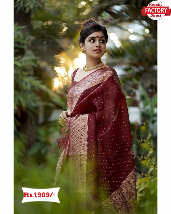 Maroon and Gold Banarasi Silk Saree