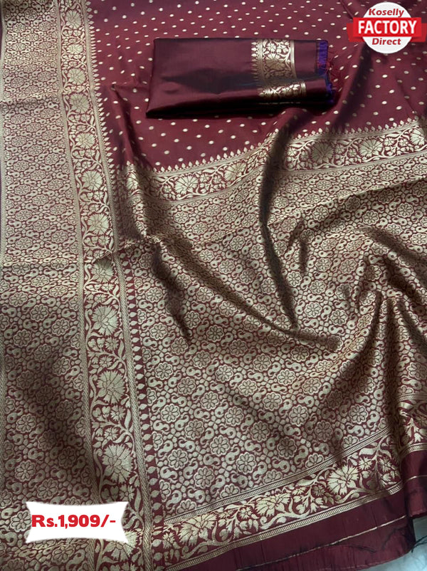 Maroon and Gold Banarasi Silk Saree