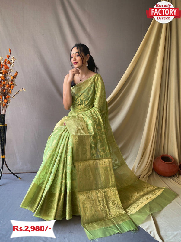 Pista Green Organza Silk Banarasi Saree