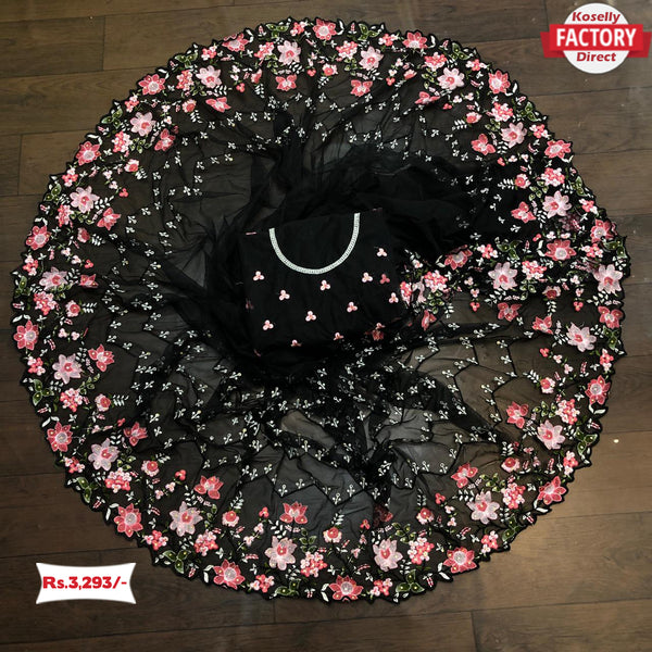 Black Soft Net Designer Saree
