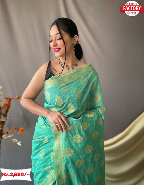 Sea Blue Organza Silk Banarasi Saree