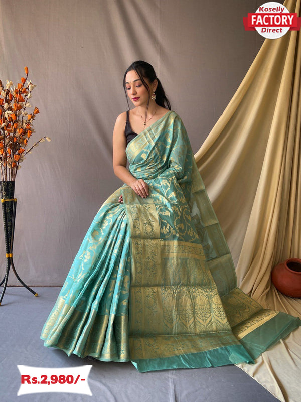 Light Blue Organza Silk Banarasi Saree