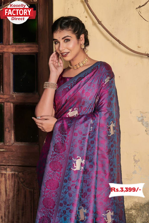 Wine Banarasi Jamdani Weaving Saree