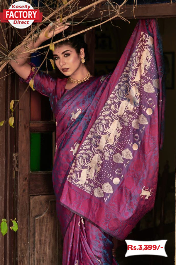 Wine Banarasi Jamdani Weaving Saree