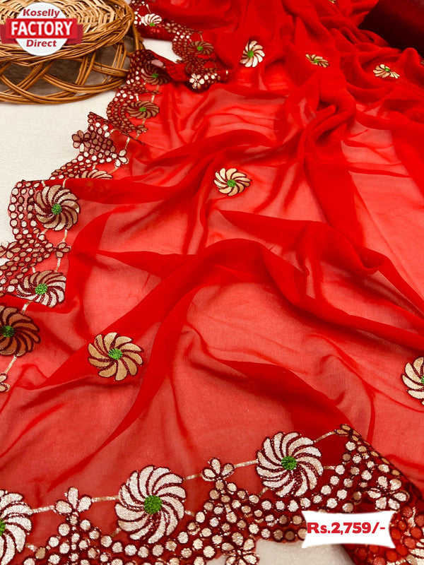 Red Georgette Gota Patti Work Partywear Saree