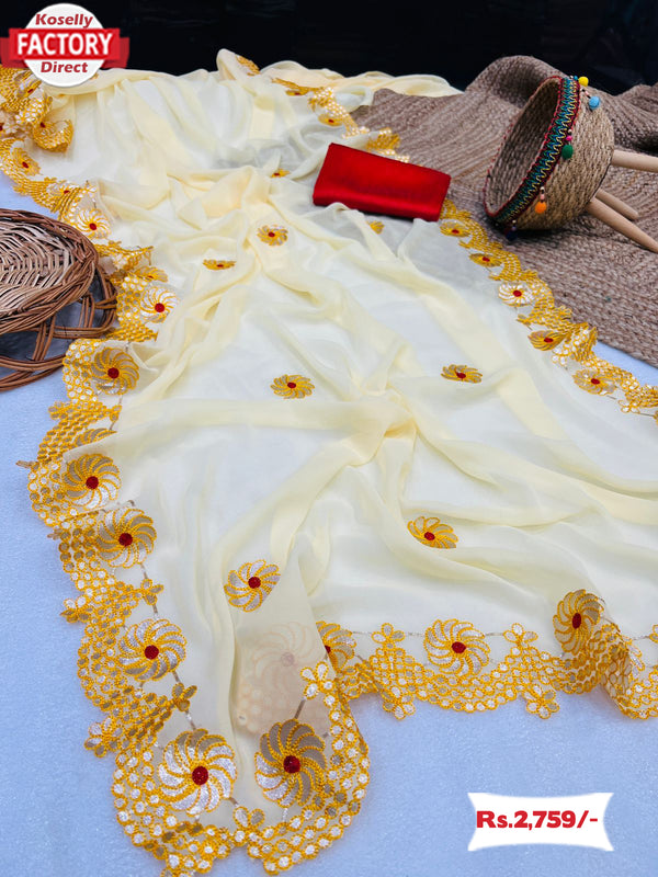 Off-white Georgette Gota Patti Work Partywear Saree