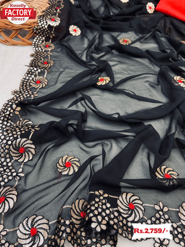 Black Georgette Gota Patti Work Partywear Saree