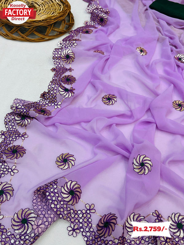 Lavender Georgette Gota Patti Work Partywear Saree