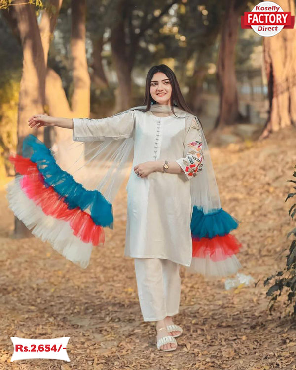 White Kurtha Palazzo Dupatta Set