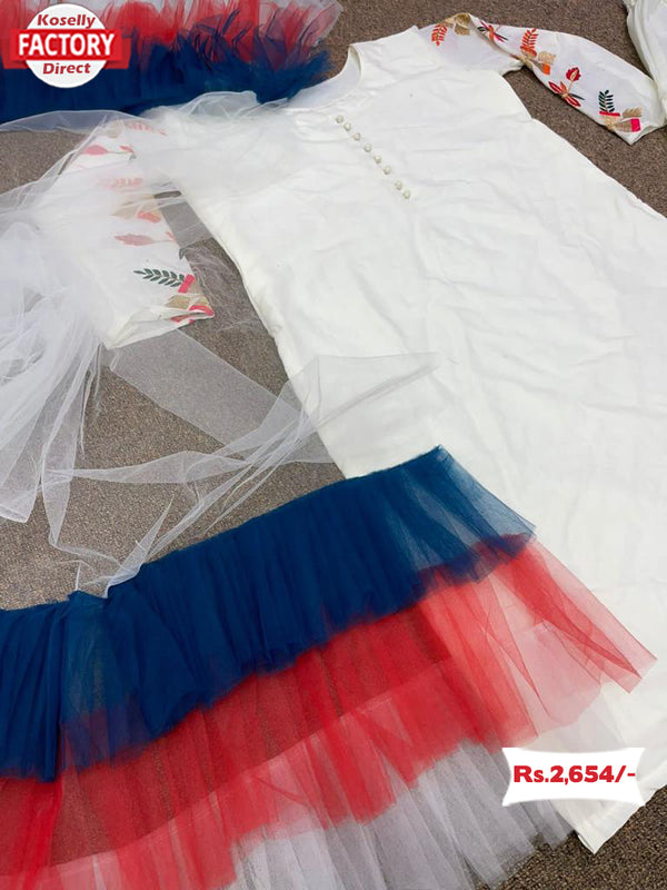 White Kurtha Palazzo Dupatta Set