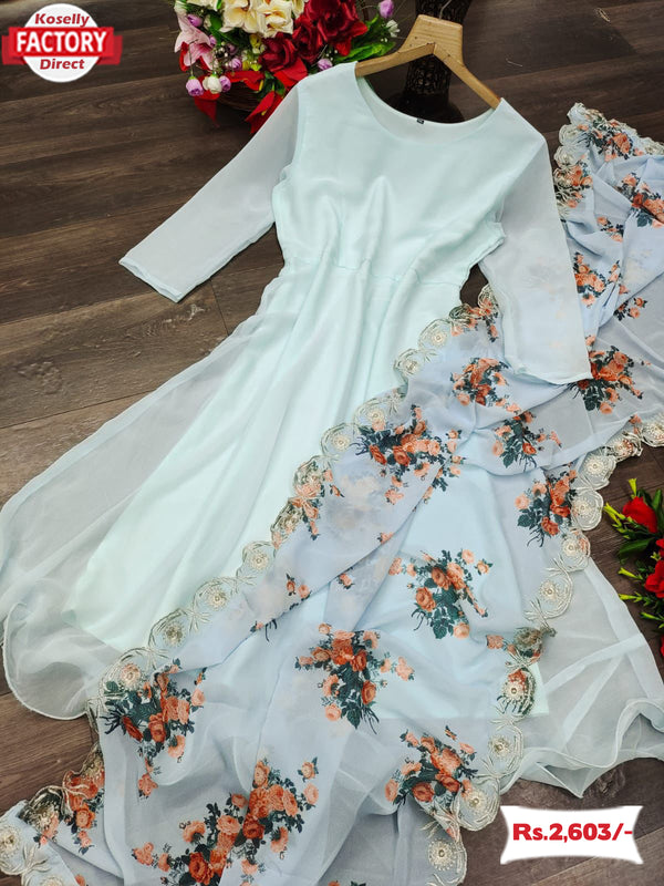 Pastel Green Kurtha Palazzo Dupatta Set