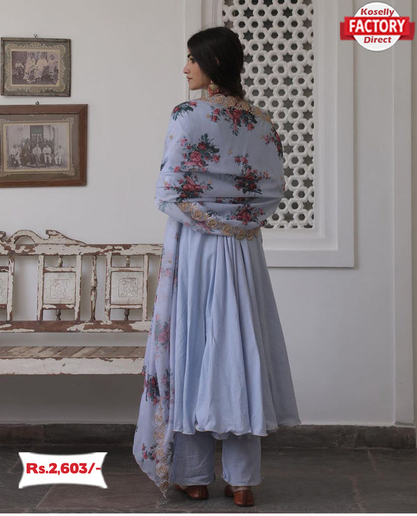 Pastel Blue Kurtha Palazzo Dupatta Set