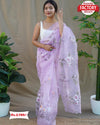 Lavender Hand Painted Organza Designer Saree