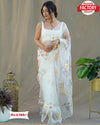 White Hand Painted Organza Designer Saree