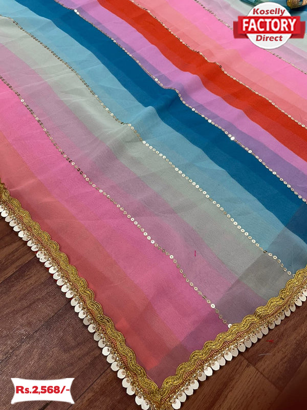 Rainbow Saree With Sequins Work