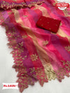 Hot Pink and Cream Pure Khadi Organza Pearl Worked Saree