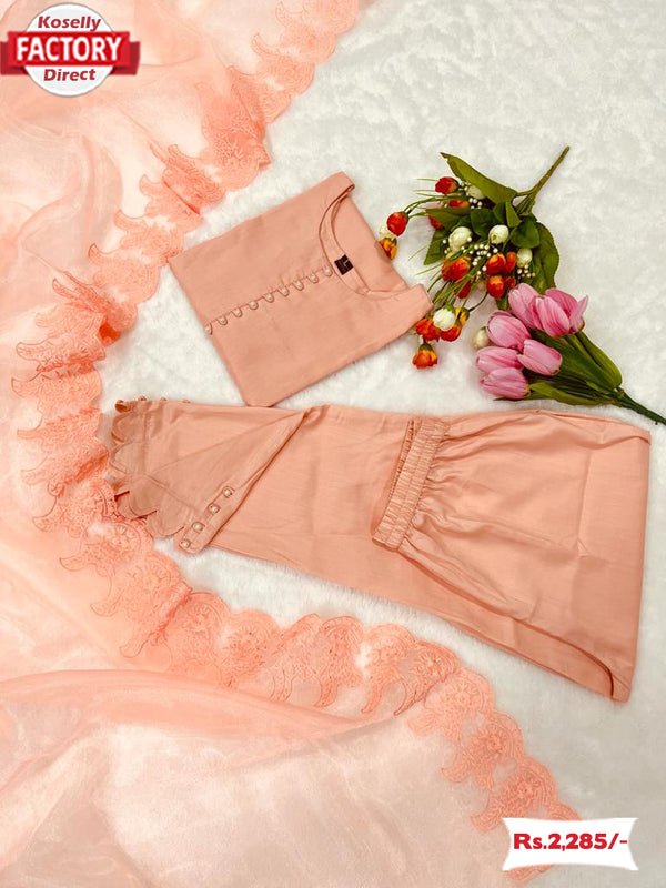 Peach Kurtha Pant Dupatta Set