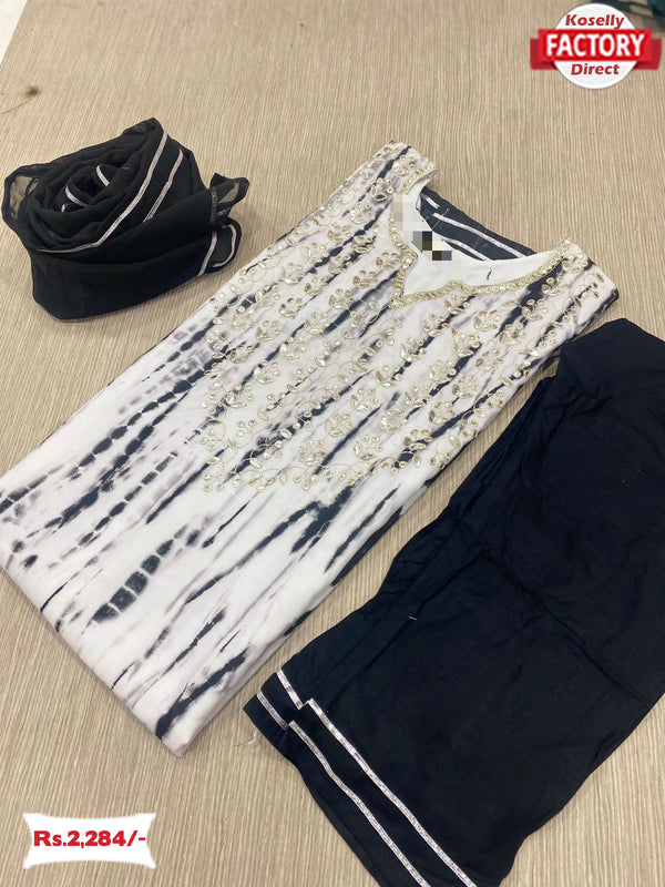 Black Shibori Print Kurtha Pant Dupatta Set