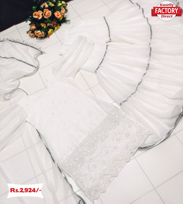 White Partywear Kurtha Sharara Set