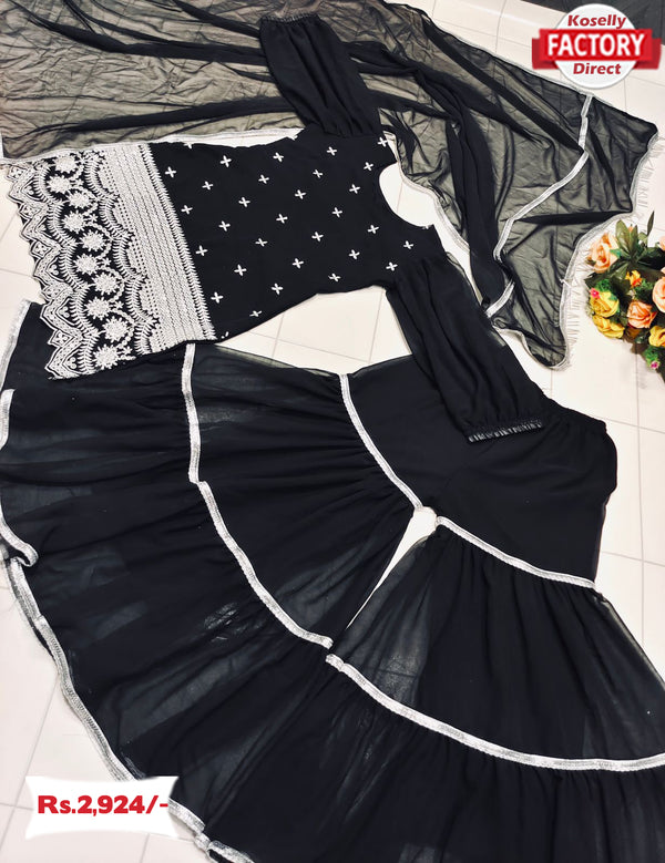 Black Partywear Kurtha Sharara Set