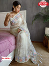Off-White Pure Organza Fancy Embroidered Saree