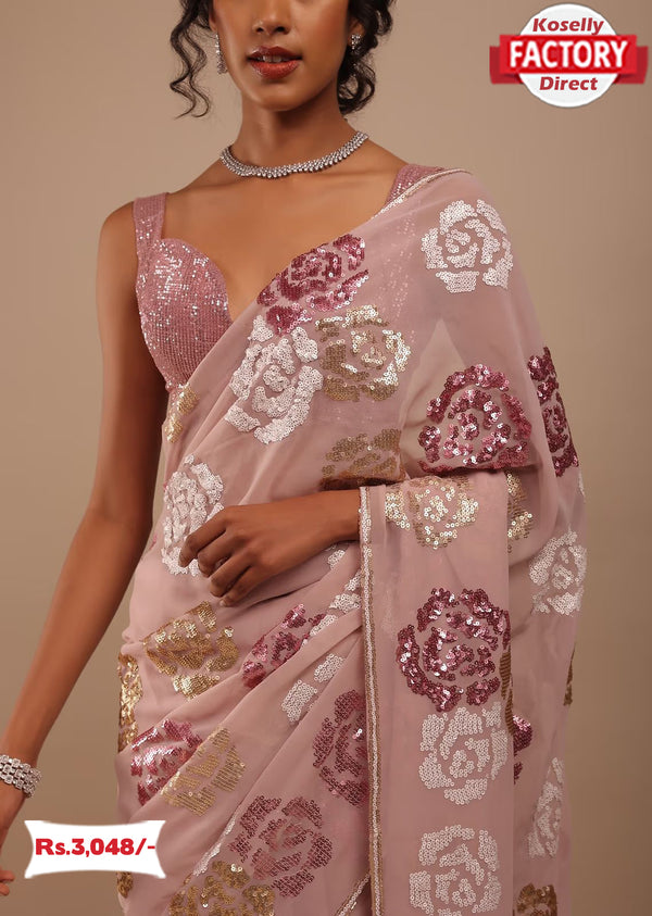 Pink Georgette Designer Multi-sequins Partywear Saree