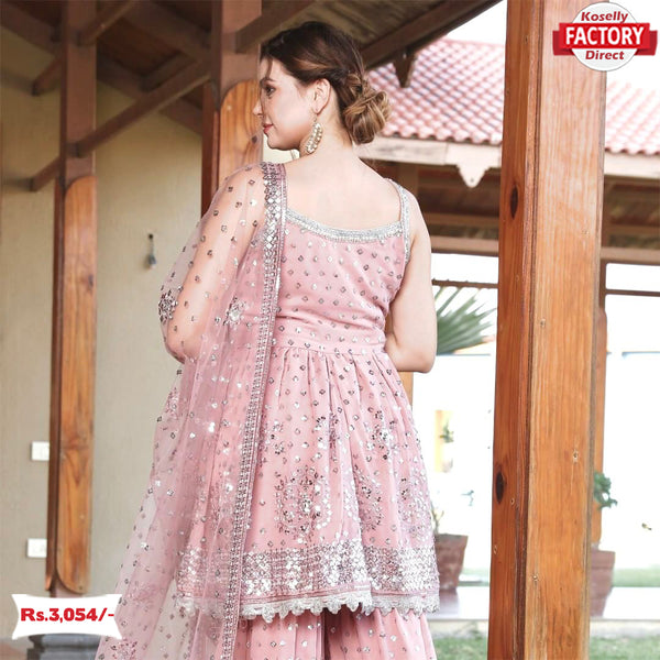 Light Pink Partywear Kurtha Sharara Dupatta Set