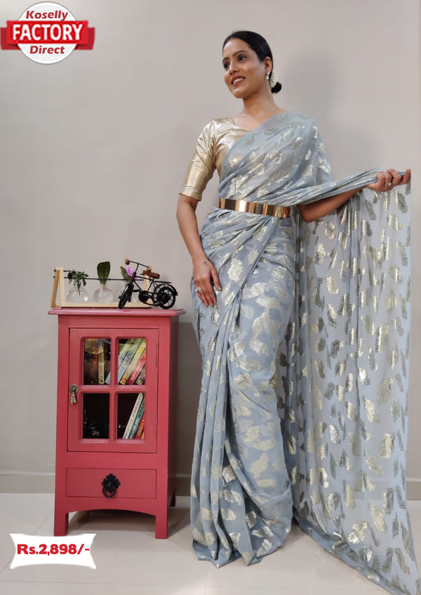 Ash Viscose Zari Ready To Wear Saree With Belt