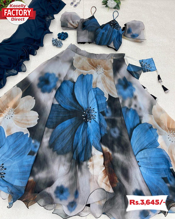 Digital Printed Wide Flair Organza Lehenga Choli