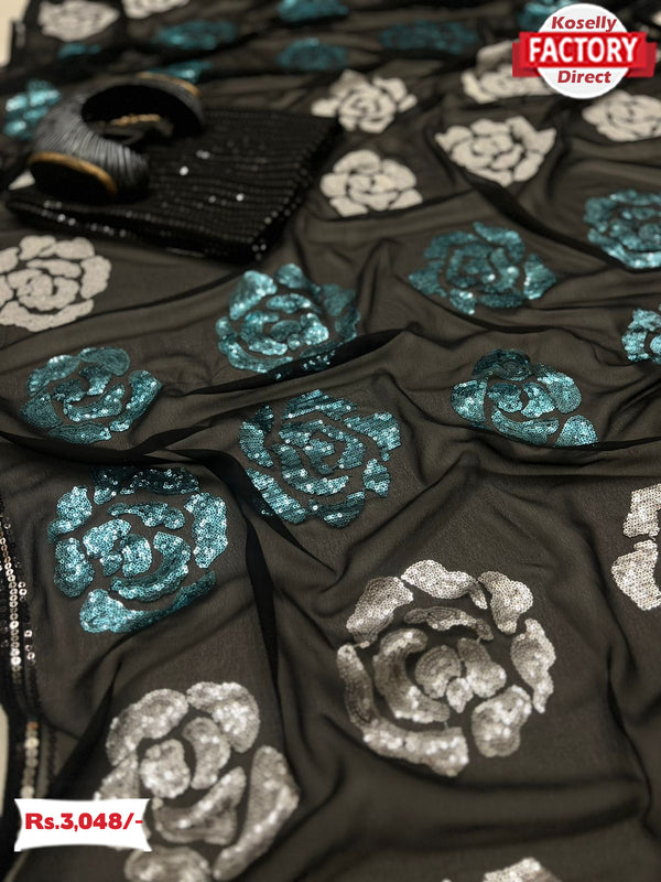 Black Georgette Designer Multi-sequins Partywear Saree