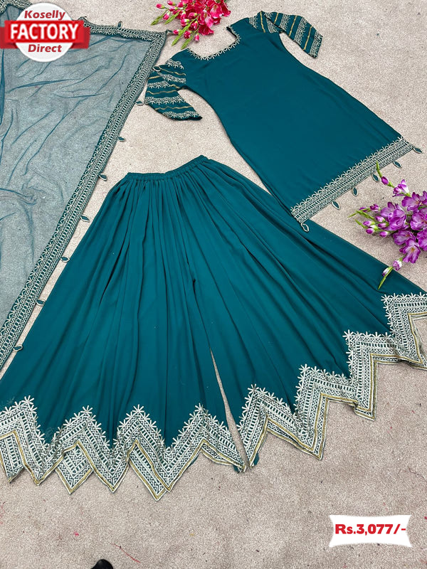 Green Designer Kurtha Sharara Dupatta Set