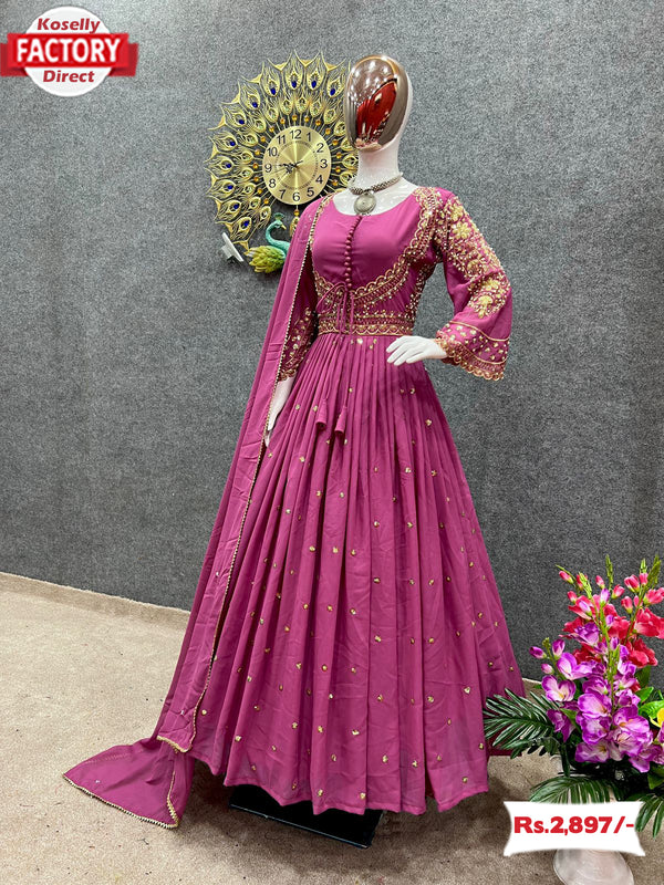 Magenta Embroidered Gown Dupatta Set