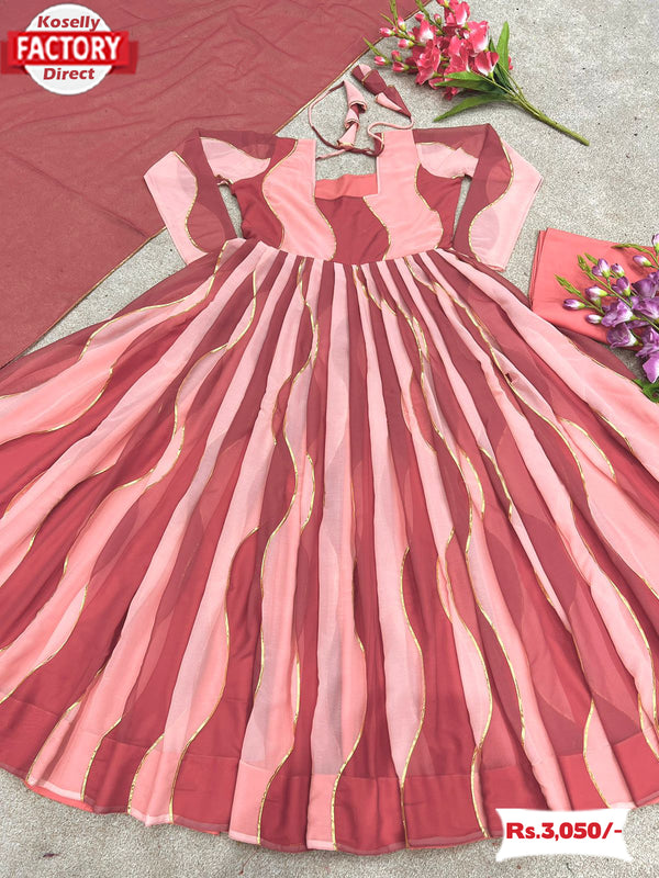 Nude Pink Gown Pant Dupatta Set