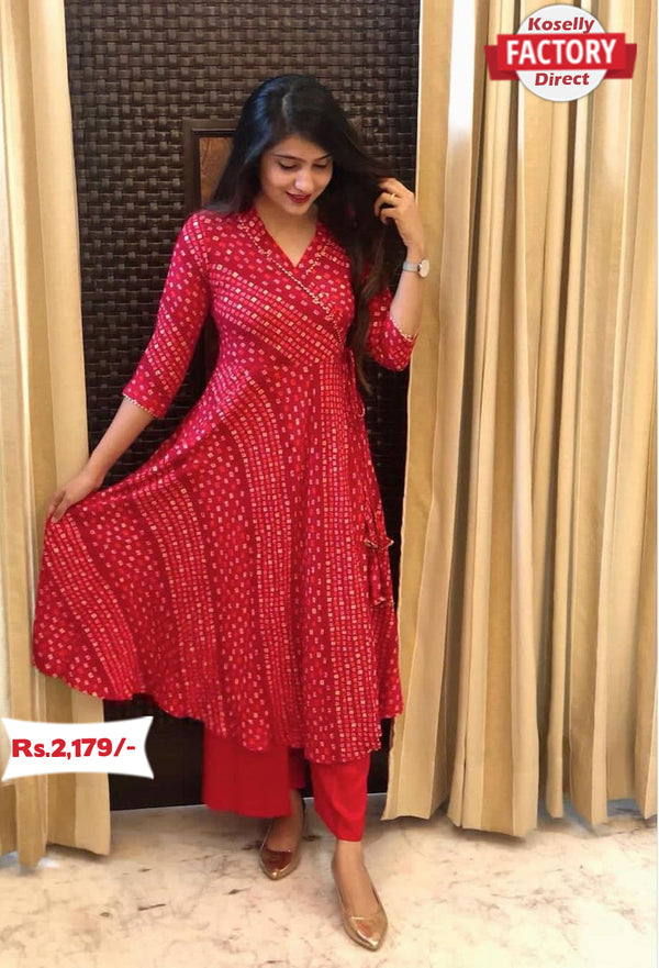 Red Bandhni Print Designer Kurtha Palazzo Set