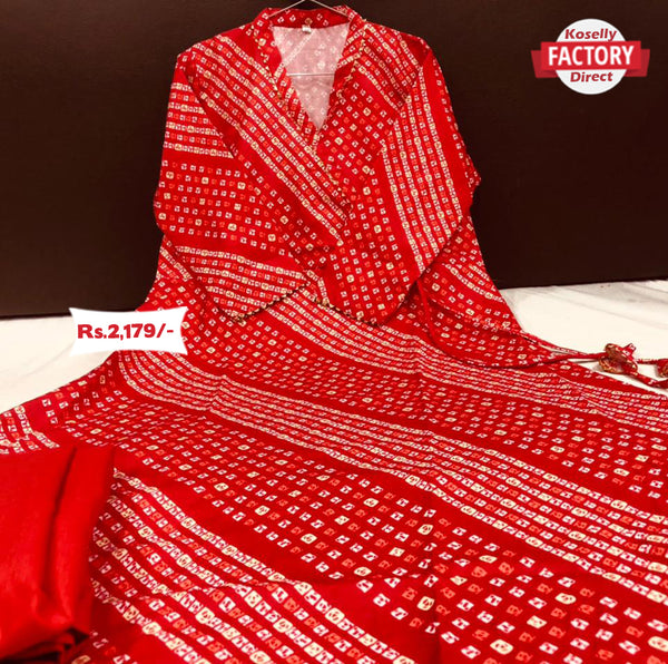 Red Bandhni Print Designer Kurtha Palazzo Set