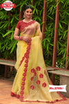 Yellow Organza Designer Saree with Red Rose Border