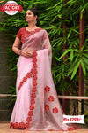 Baby Pink Organza Designer Saree with Red Rose Border