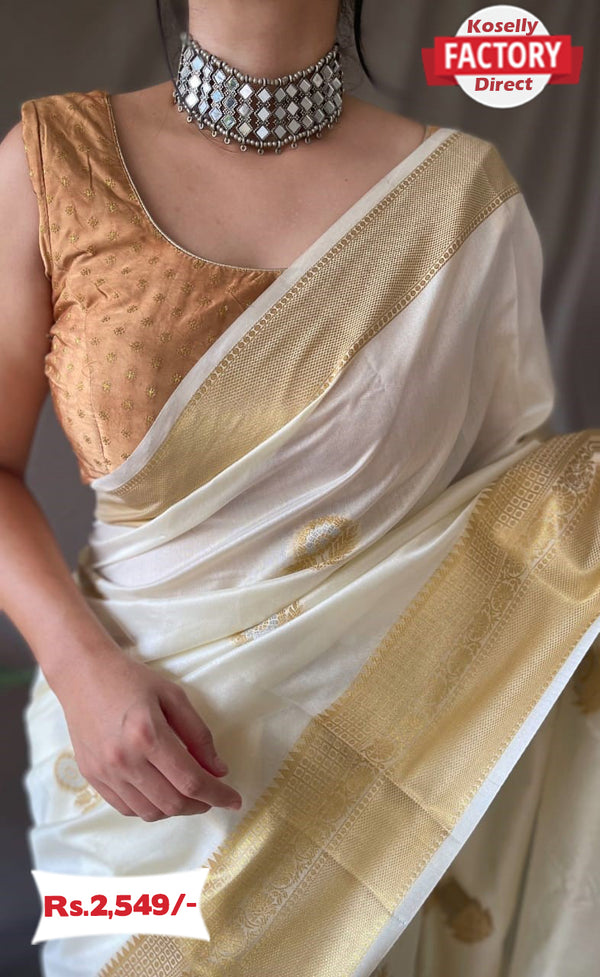 Off-white Pure Soft Silk Saree