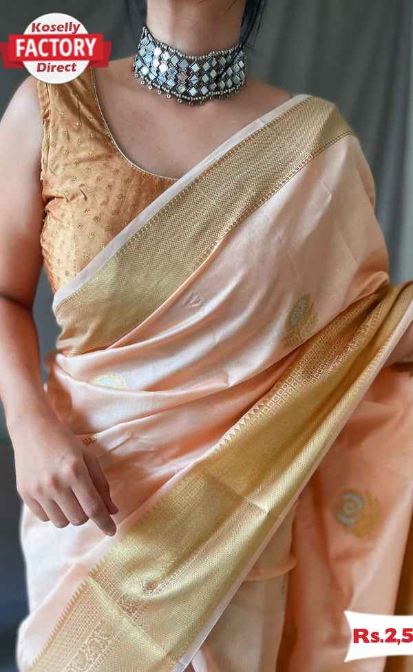 Peach Pure Soft Silk Saree
